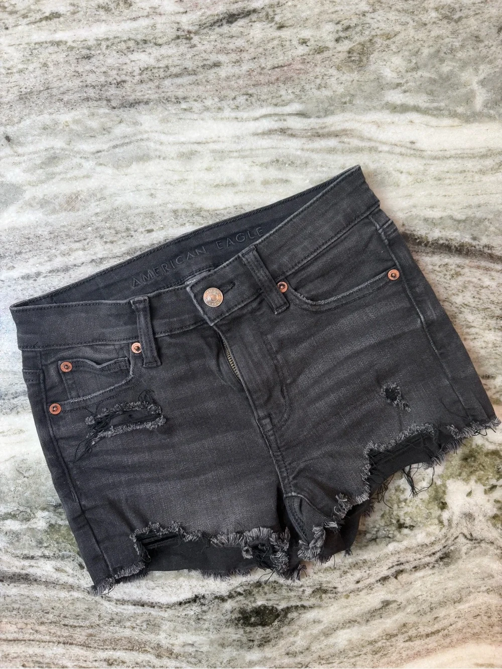 American Eagle Outfitters Black Distressed Cutoff Jean Short “High-Rise Shortie”